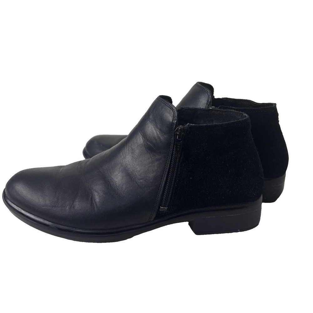 NAOT Leather & Suede Helm Bootie Women 9 Black Side Zip Comfort Shoes Boho